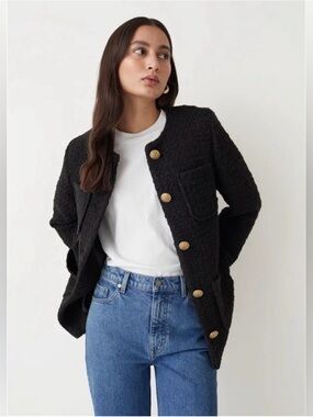 Black Bouclé Pocket Jacket with Gold Buttons